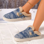 Sheepskin and Denim Buckle Slippers