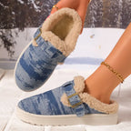 Sheepskin and Denim Buckle Slippers