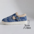 Sheepskin and Denim Buckle Slippers