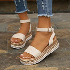 Strappy Buckle Wedge Sandals