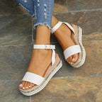 Strappy Buckle Wedge Sandals