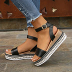 Strappy Buckle Wedge Sandals