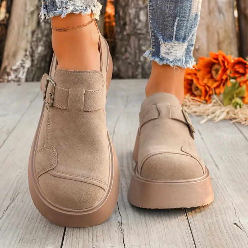 Velvet Suede Buckle Platforms