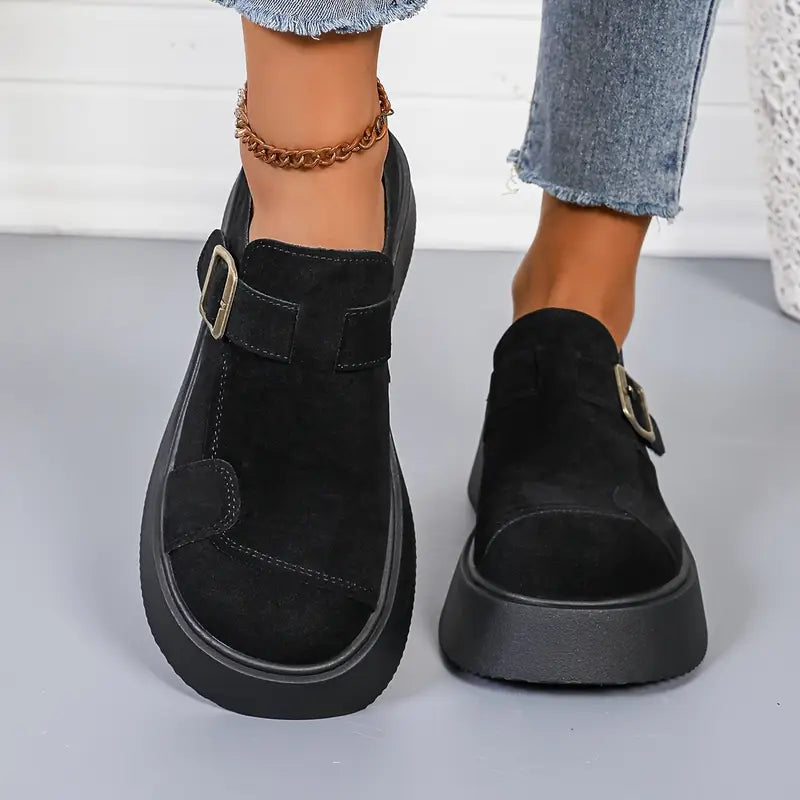 Velvet Suede Buckle Platforms