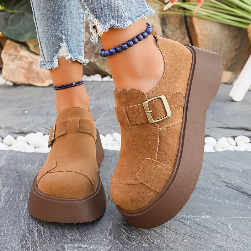 Velvet Suede Buckle Platforms