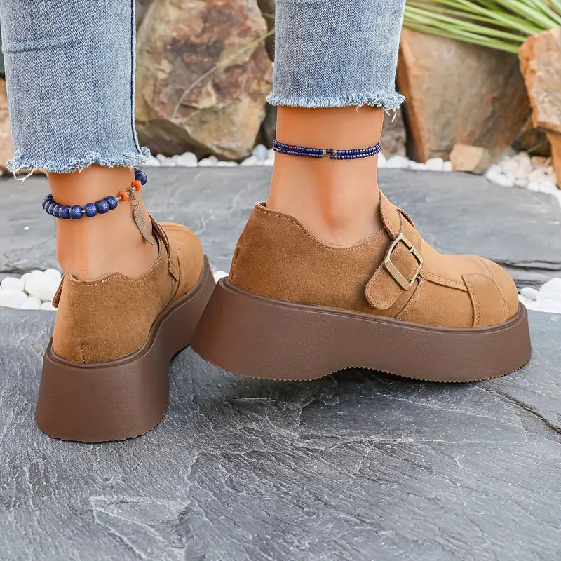 Velvet Suede Buckle Platforms