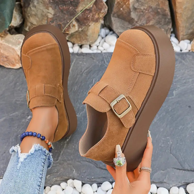 Velvet Suede Buckle Platforms
