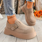Velvet Suede Buckle Platforms