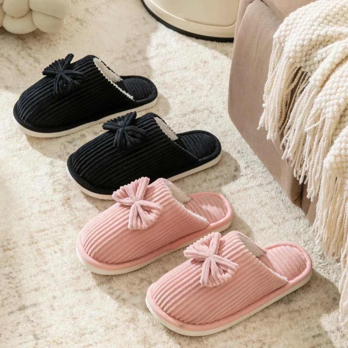 Warm Bow Slippers