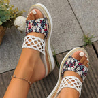 Woven Straw Wedge Sandals