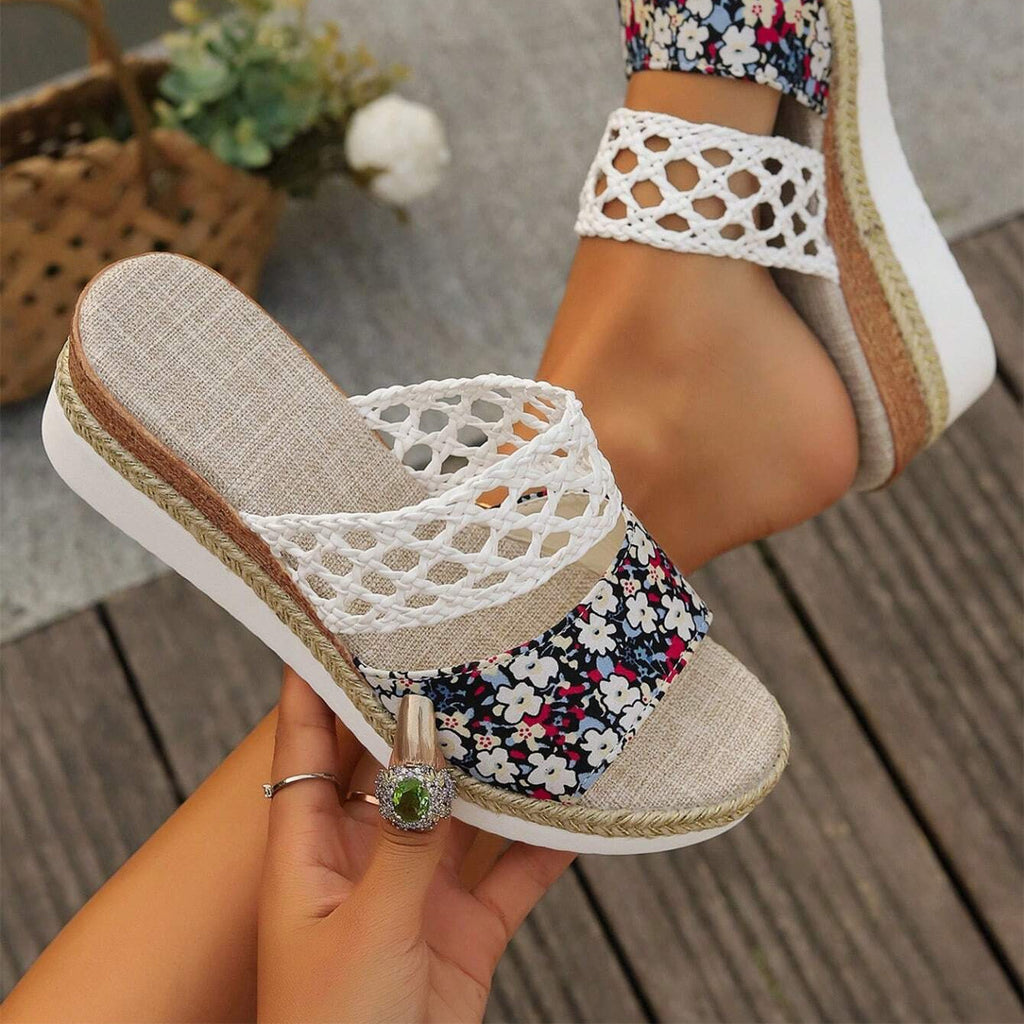 Woven Straw Wedge Sandals