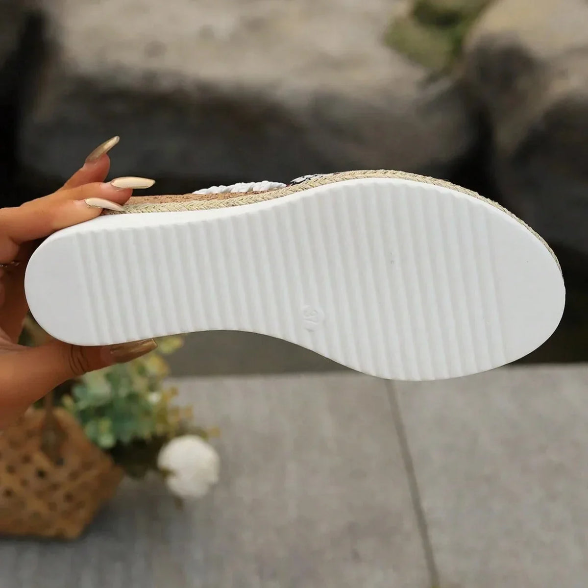 Woven Straw Wedge Sandals