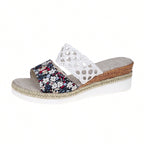 Woven Straw Wedge Sandals